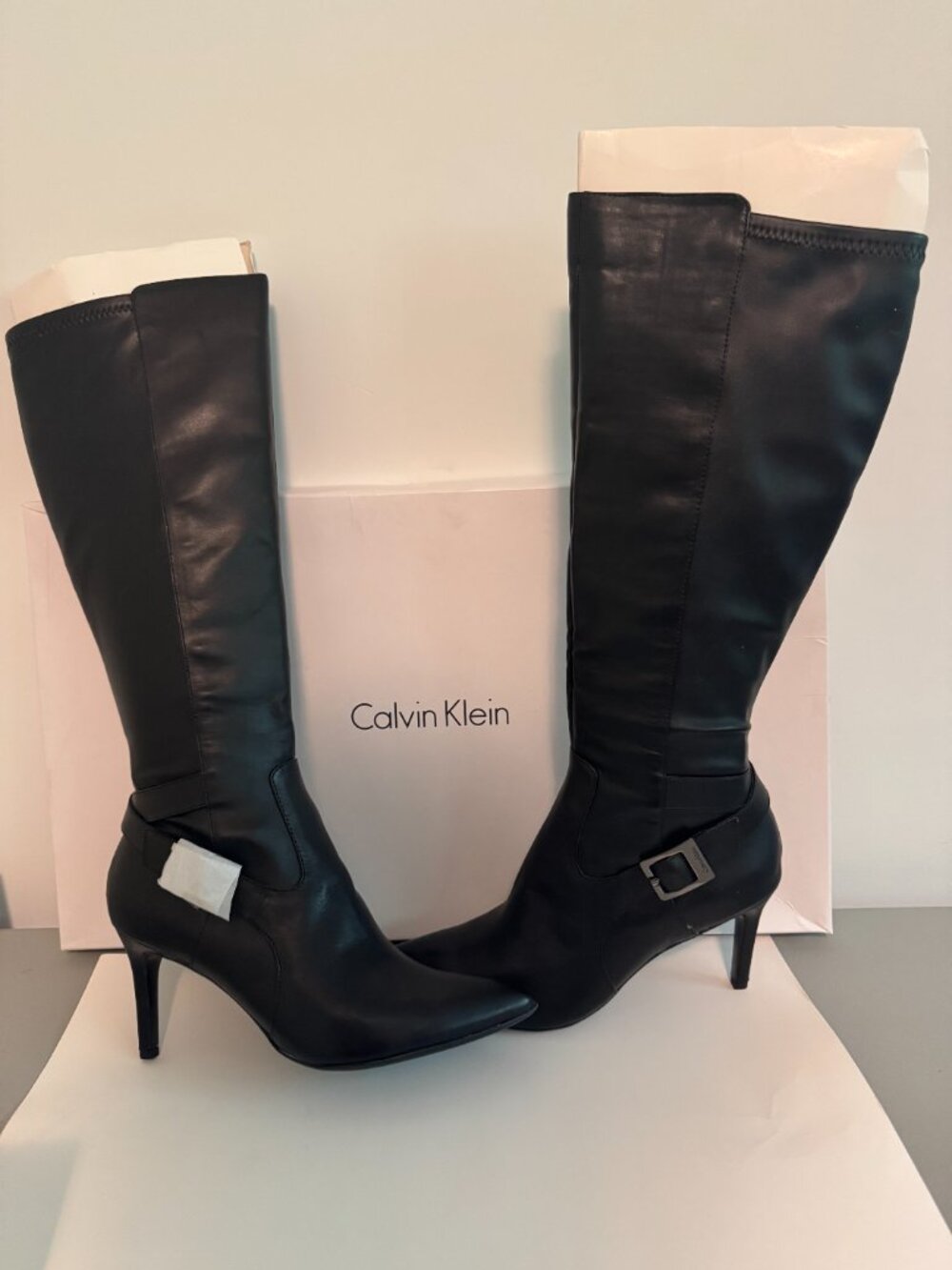 Calvin Klein Black Rosa Smooth Tall Boots New In Box